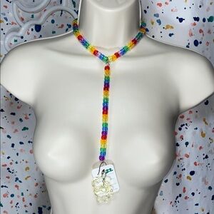 Rainbow Brite Kandi Kids Rave Drop charm Necklace, Binky Cord, Earrings.